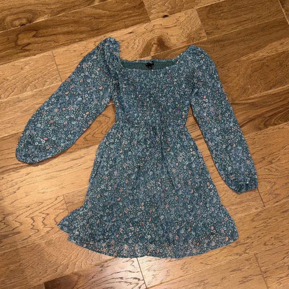 One 5 One Teal Floral Smocked Dress